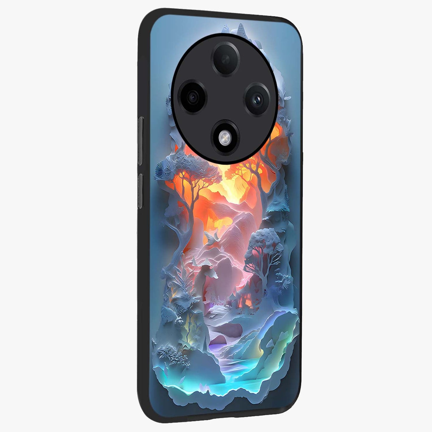 Glow Forest Portal Glass Case upright view showcasing enchanted forest portal artwork with fantasy nature theme.