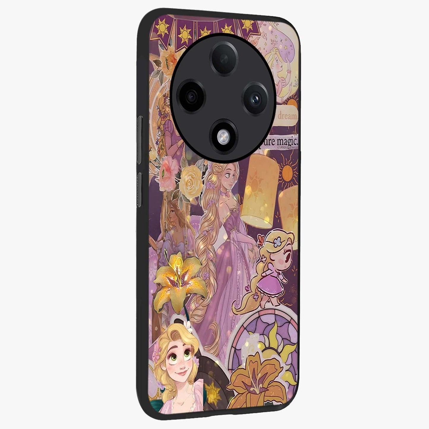 Magical Tangled Dream Glass Case upright view showcasing enchanting artistic artwork with dreamy fantasy theme.