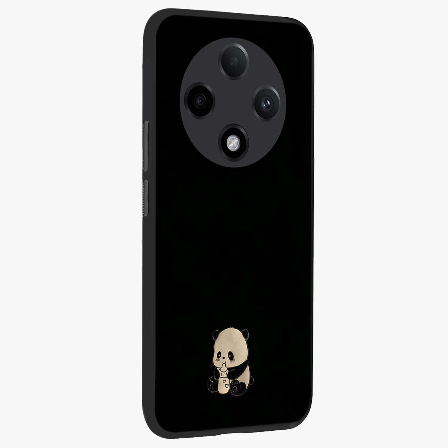 Midnight Panda Love Glass Case upright view showcasing charming panda artwork with playful romantic theme.