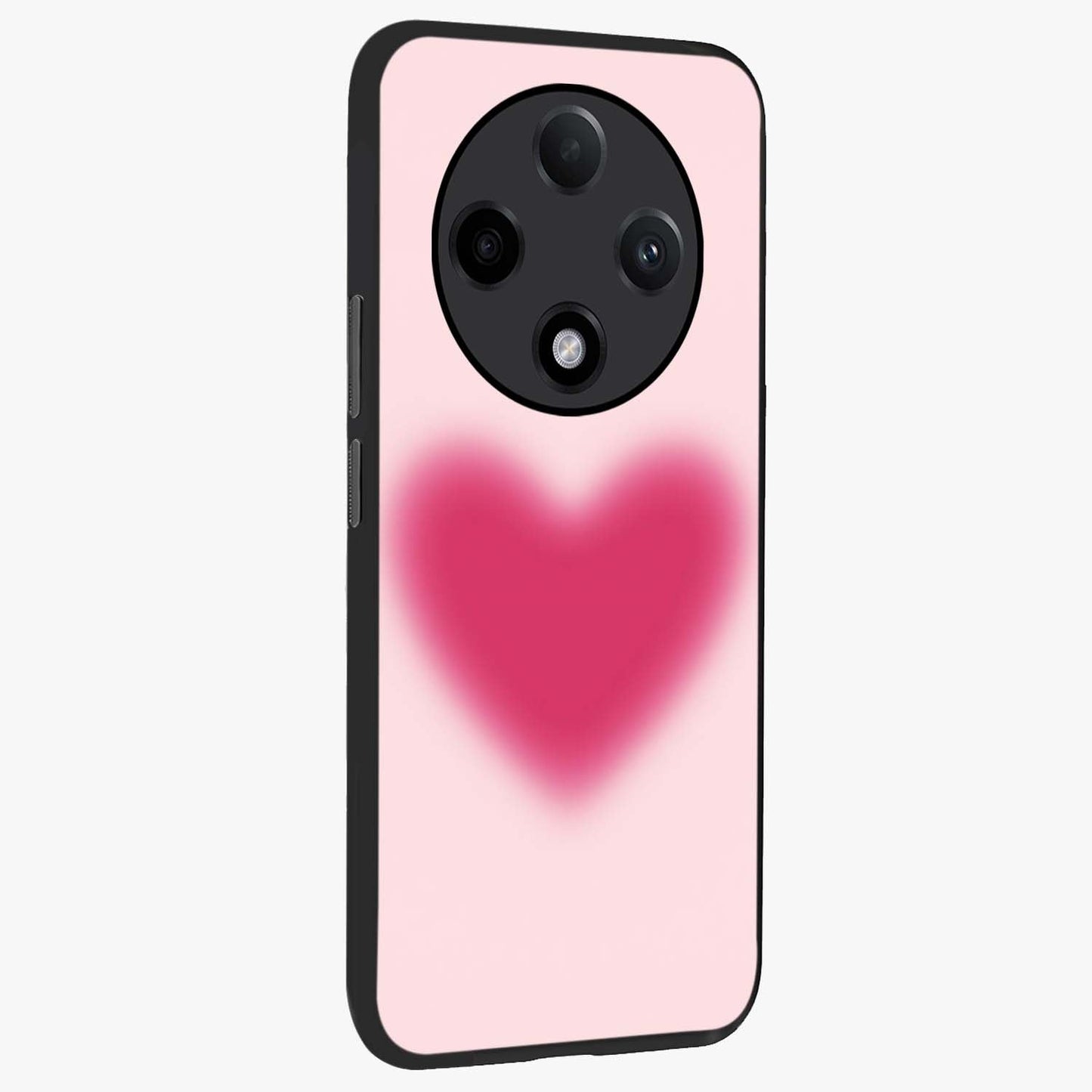 Pink Aura Heart Glass Case upright view showcasing romantic heart artwork with soft pastel theme.