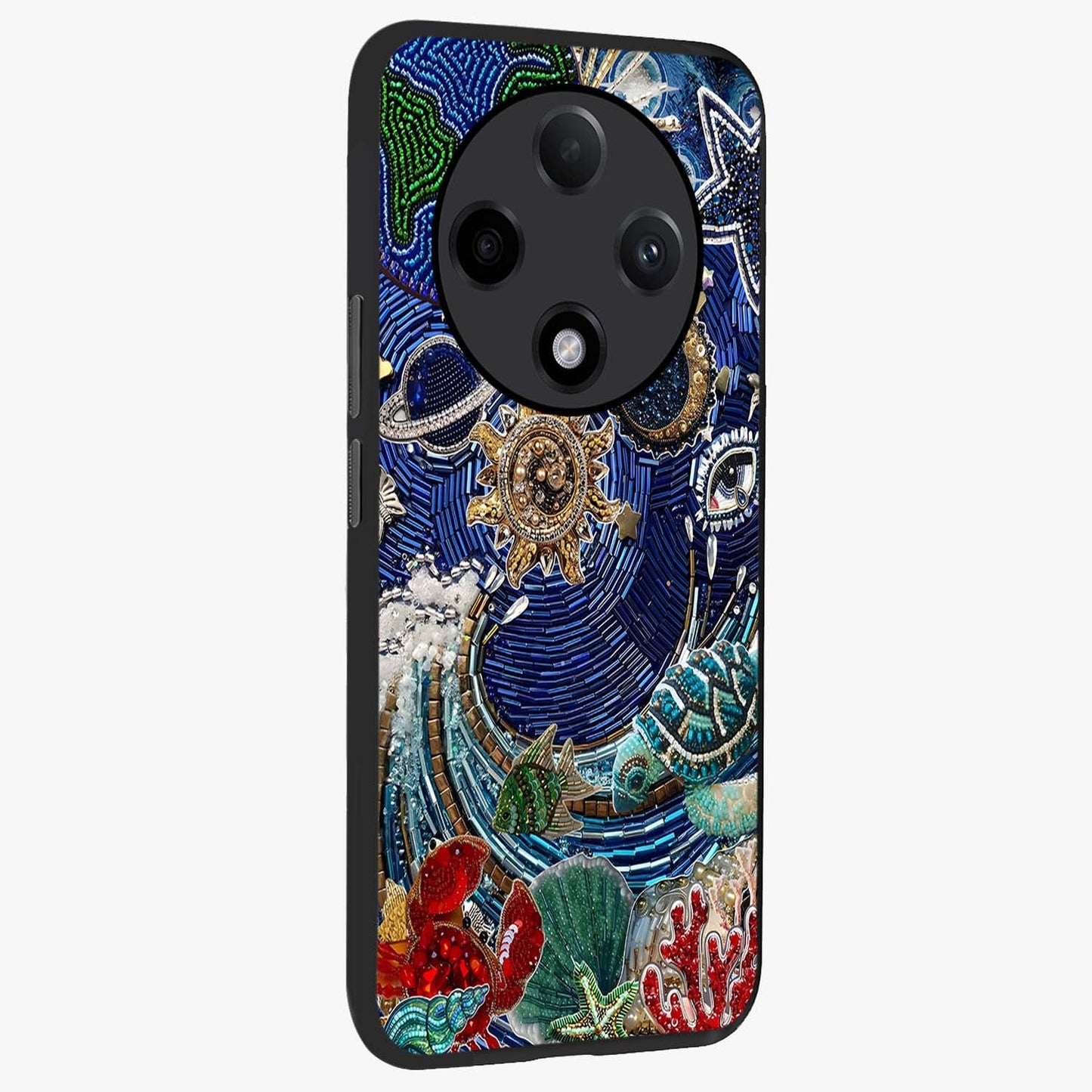 Universe Underwater Spark Glass Case upright view showcasing magical underwater galaxy artwork with vibrant cosmic theme.