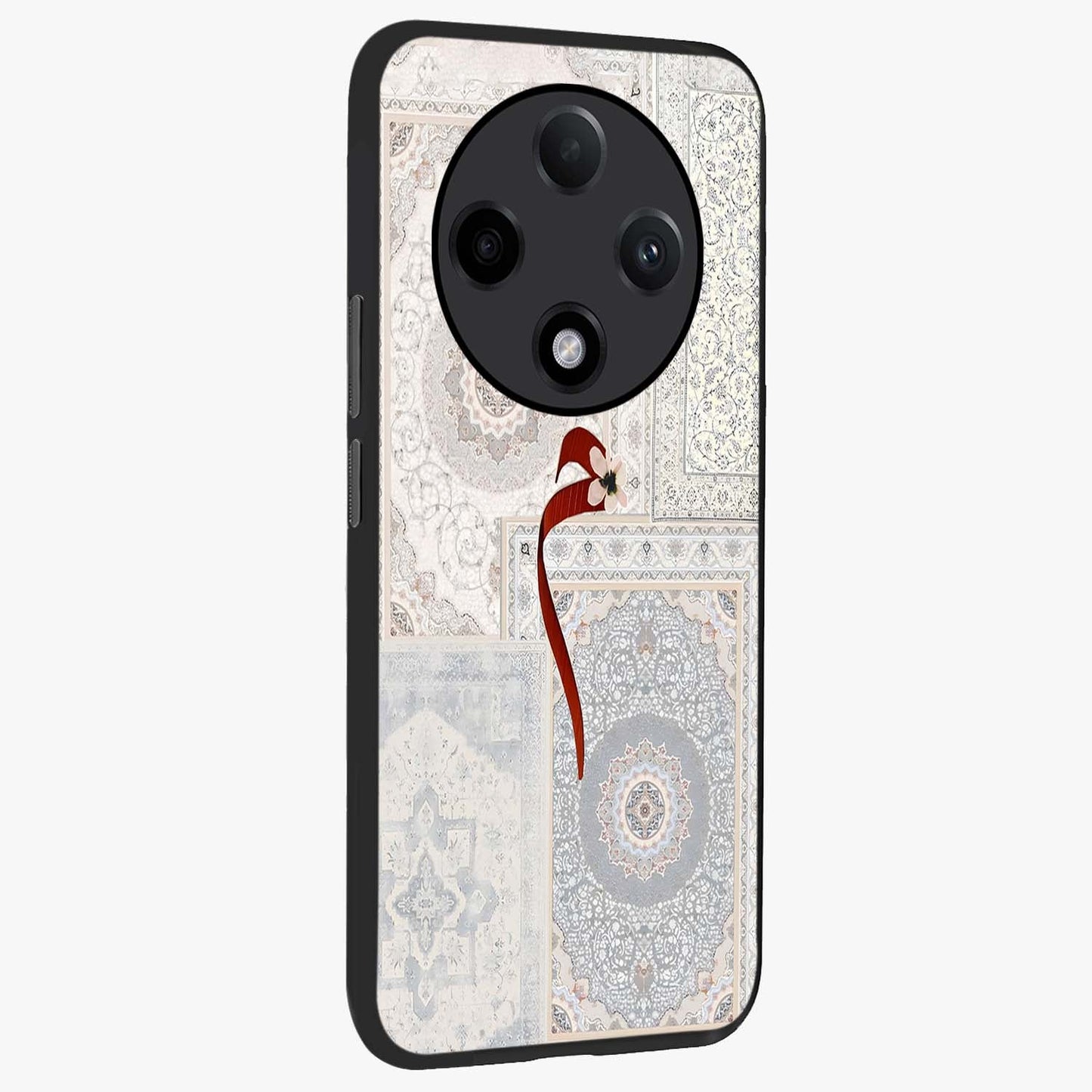 White Aesthetic Bow Glass Case upright view showcasing delicate ribbon bow artwork with cute minimalist theme.