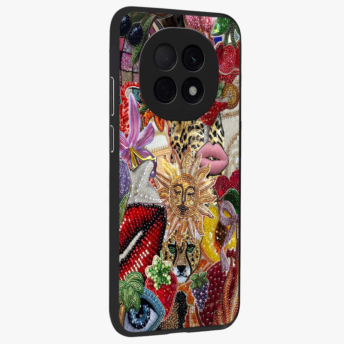Beaded Fashion Jungle Glass Case upright view showcasing tropical jungle aesthetic with decorative bead elements.