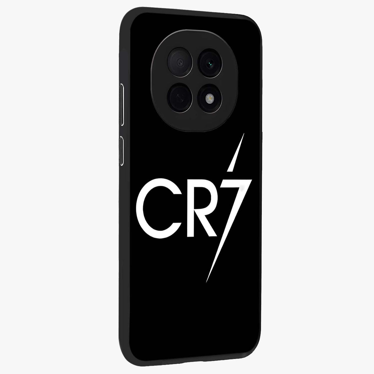 Cr7 Elite Strike Glass Case upright view showcasing energetic football inspired design with modern sports aesthetic.