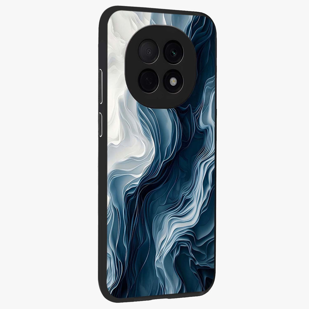 Ethereal Paper Marble Glass Case upright view showcasing smooth marble artwork with refined minimalist theme.