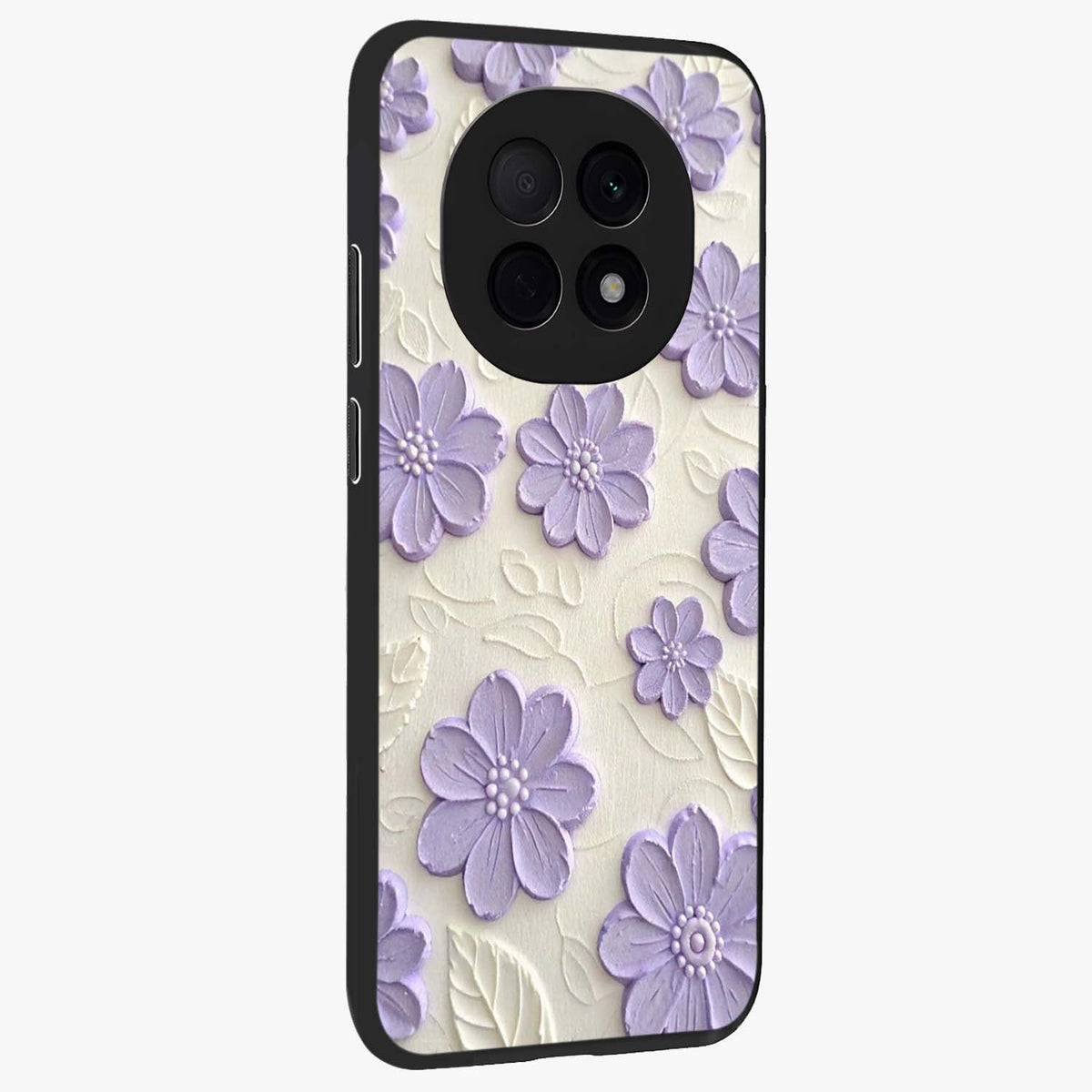 Floral Wall Art With Purple Flowers Glass Case upright view showcasing elegant purple flower artwork with decorative floral theme.