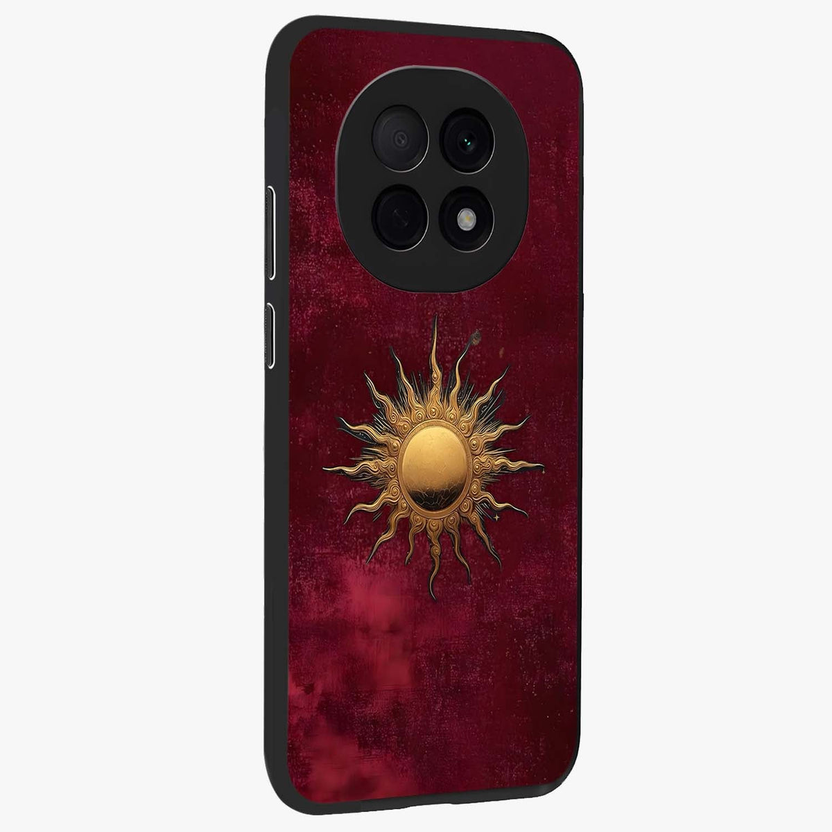 Golden Sun Minimalism Glass Case upright view showcasing simple golden sun artwork with elegant minimalist style.