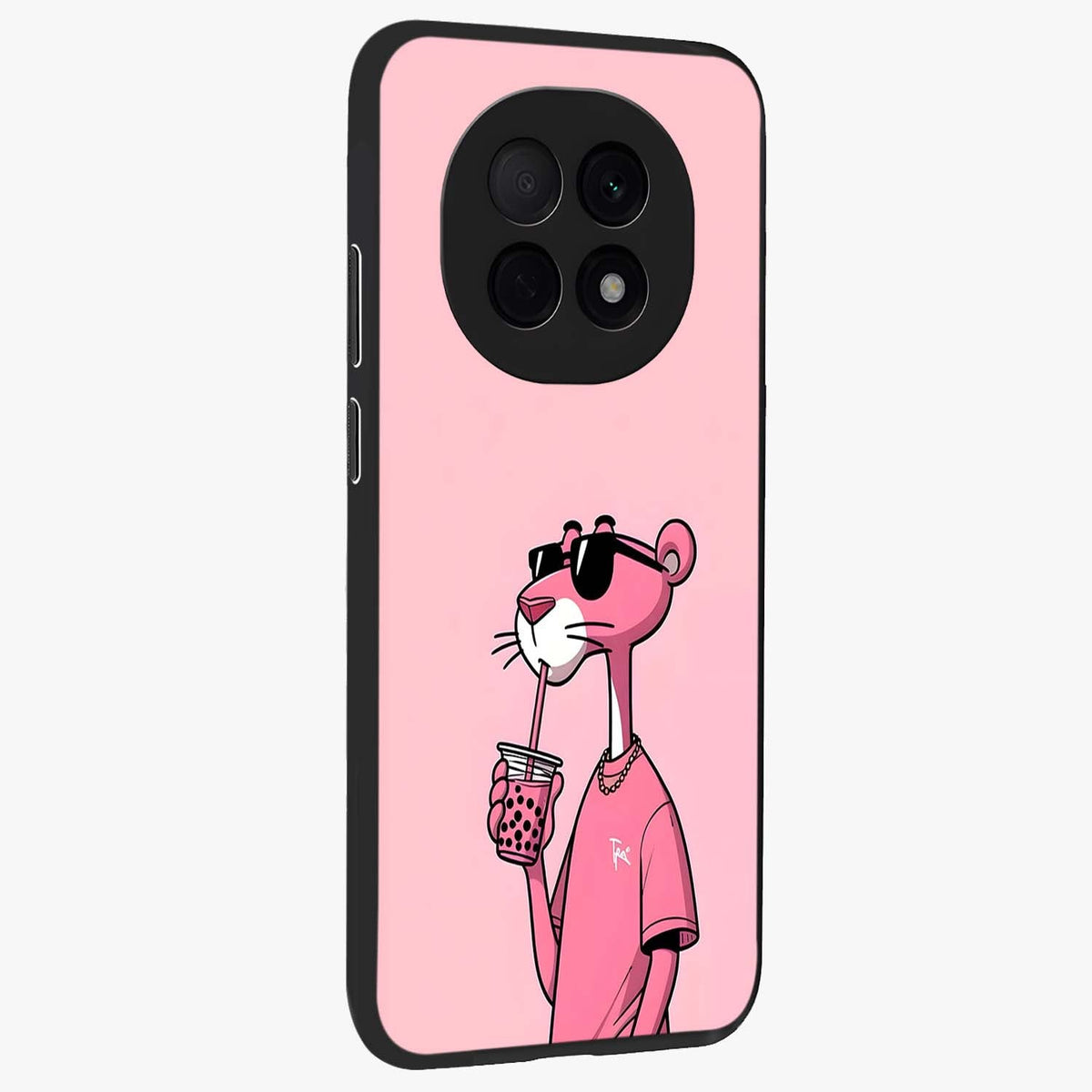 Pink Panther Glass Case upright view showcasing fun animated artwork with stylish retro cartoon theme.