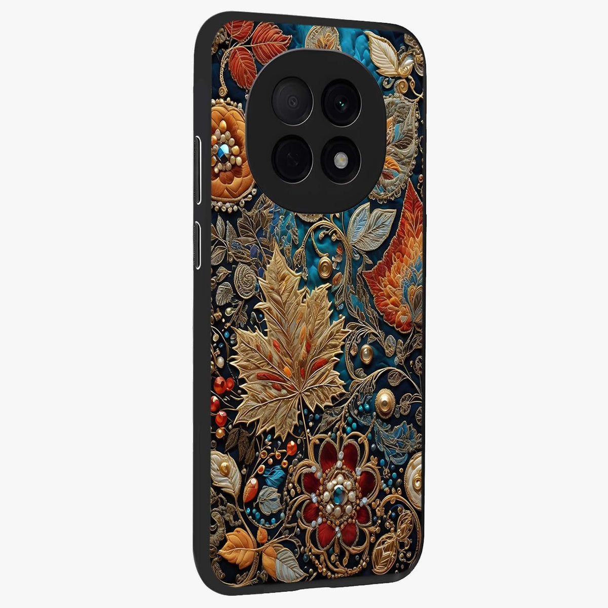 Royal Jewel Garden Glass Case upright view showcasing rich floral artwork with luxurious garden theme.