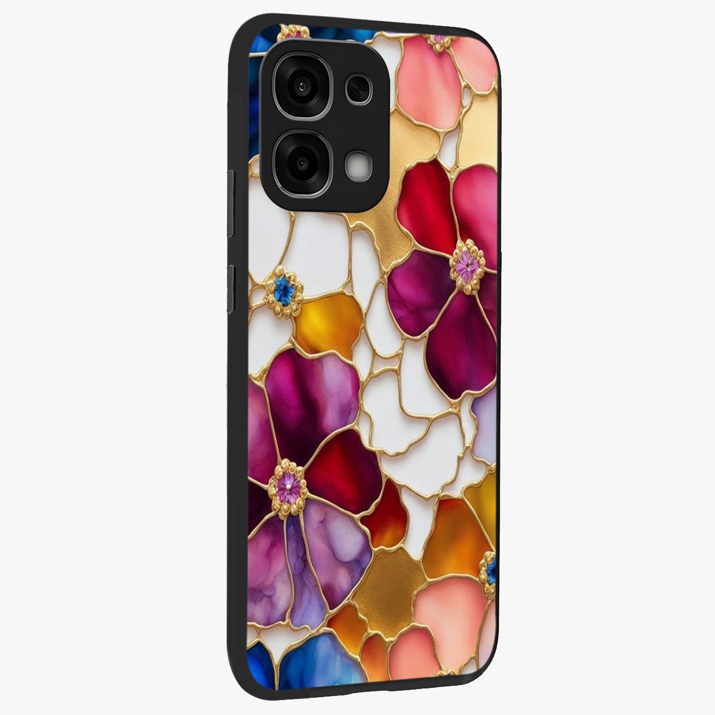 Marble Flower Pattern Glass Case upright view showcasing decorative marble flower artwork with refined style.
