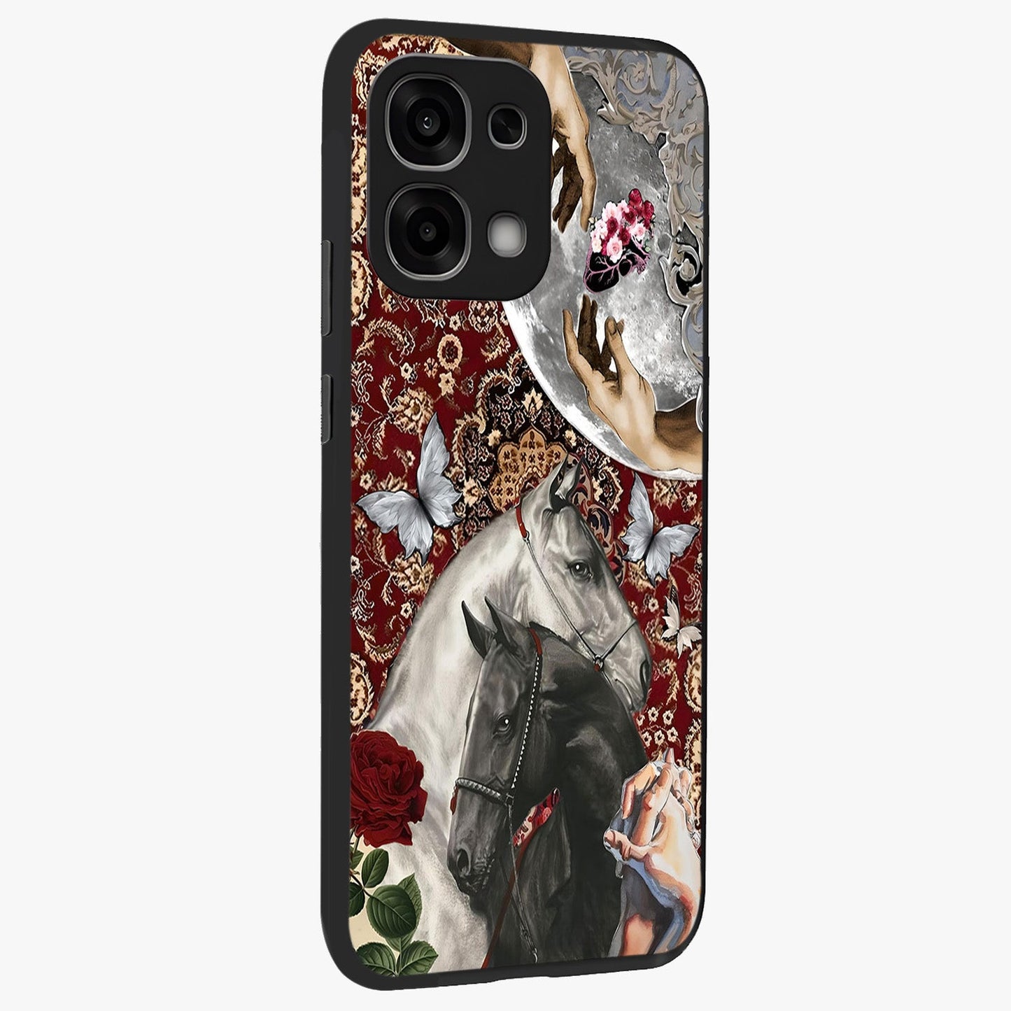 Moonlit Royal Stallion Glass Case upright view showcasing dramatic horse artwork with glowing moon themed design.