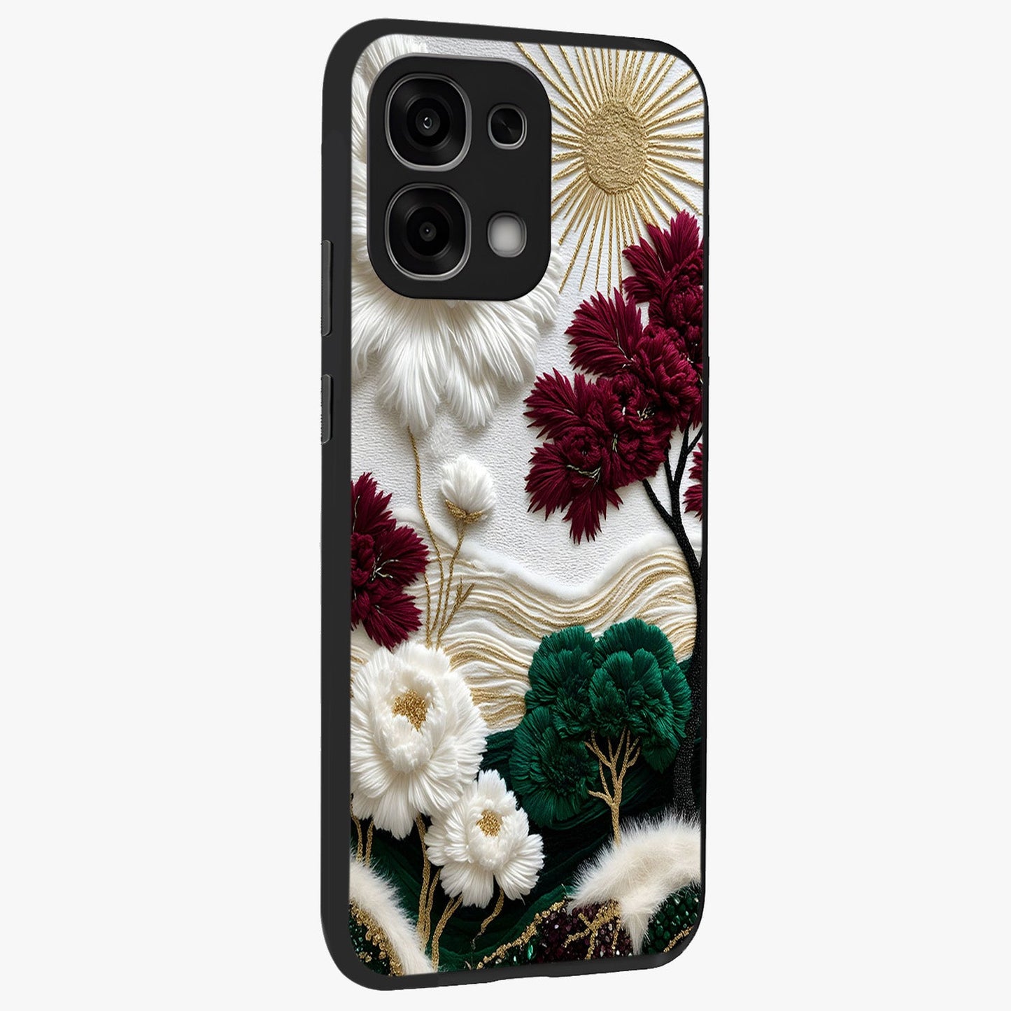 Radiant Bloom Elegance Glass Case upright view showcasing decorative flower artwork with refined botanical theme.