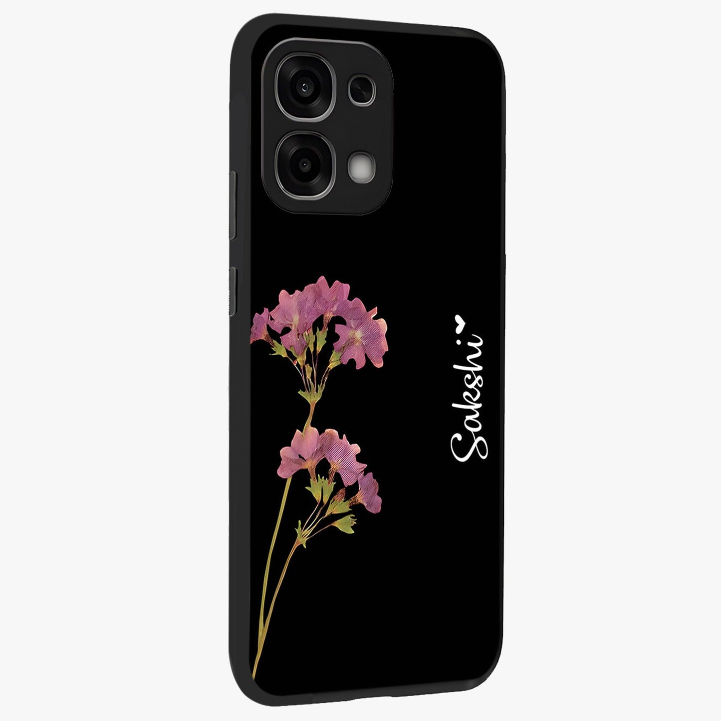 Riching Lavender Flower Custom Name Glass Case upright view showcasing elegant lavender floral artwork with personalized aesthetic.