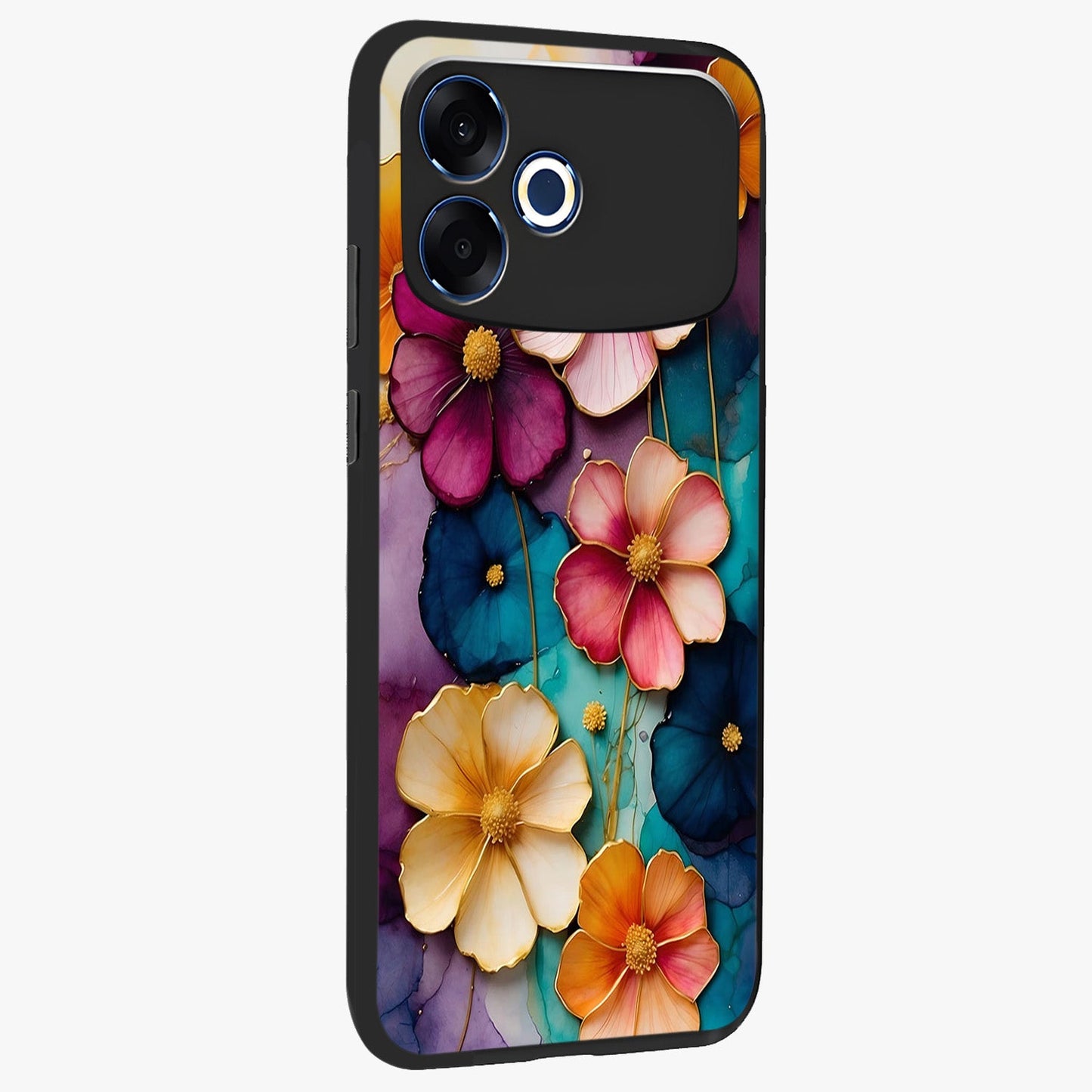 Artlyn Grace Flower Pattern Glass Case upright view showcasing graceful floral artwork with aesthetic botanical style.