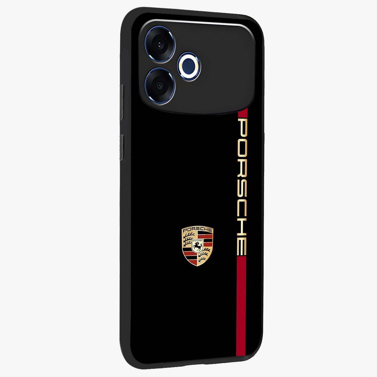 Black Minimal Porsche Glass Case upright view showcasing stylish automotive artwork with bold minimal theme.