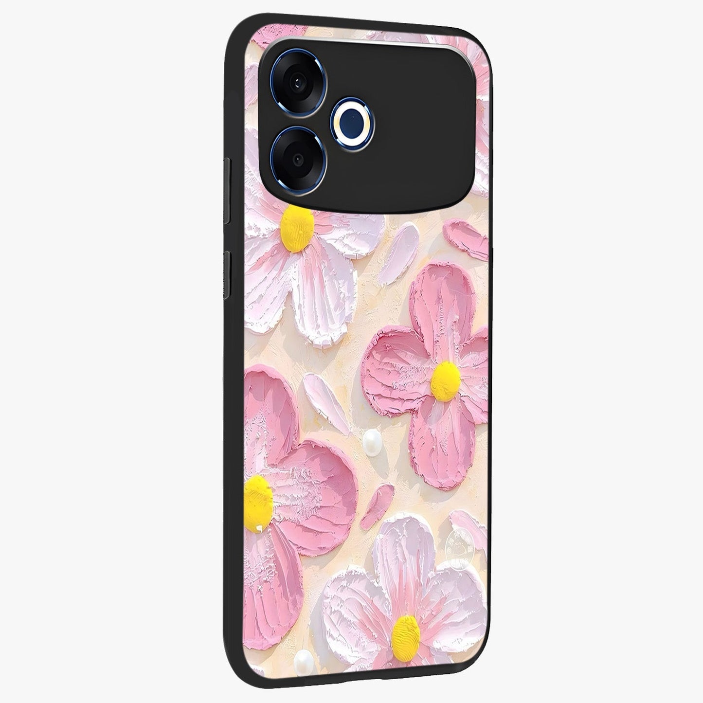 Blush Bloom Texture Glass Case upright view showcasing delicate blush floral texture with modern minimal style.