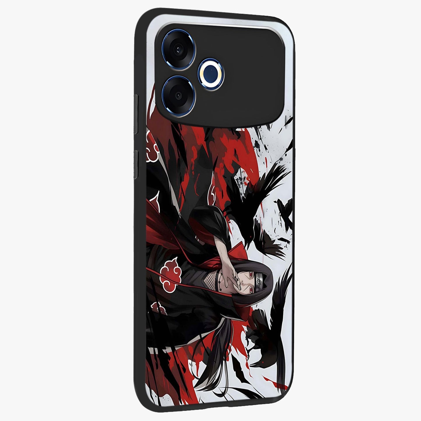 Crimson Crow Illusion Glass Case upright view showcasing striking crow illusion artwork with intense crimson theme.