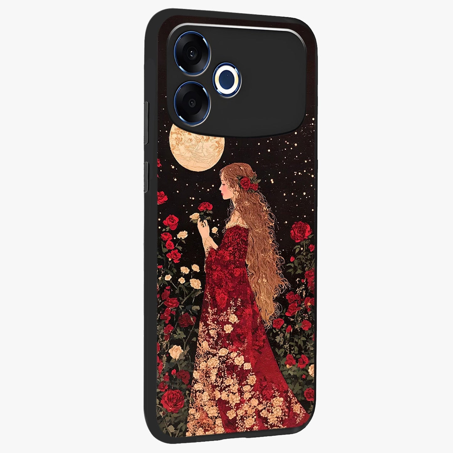 Crimson Dreams Glass Case upright view showcasing dreamy red toned artwork with modern aesthetic style.