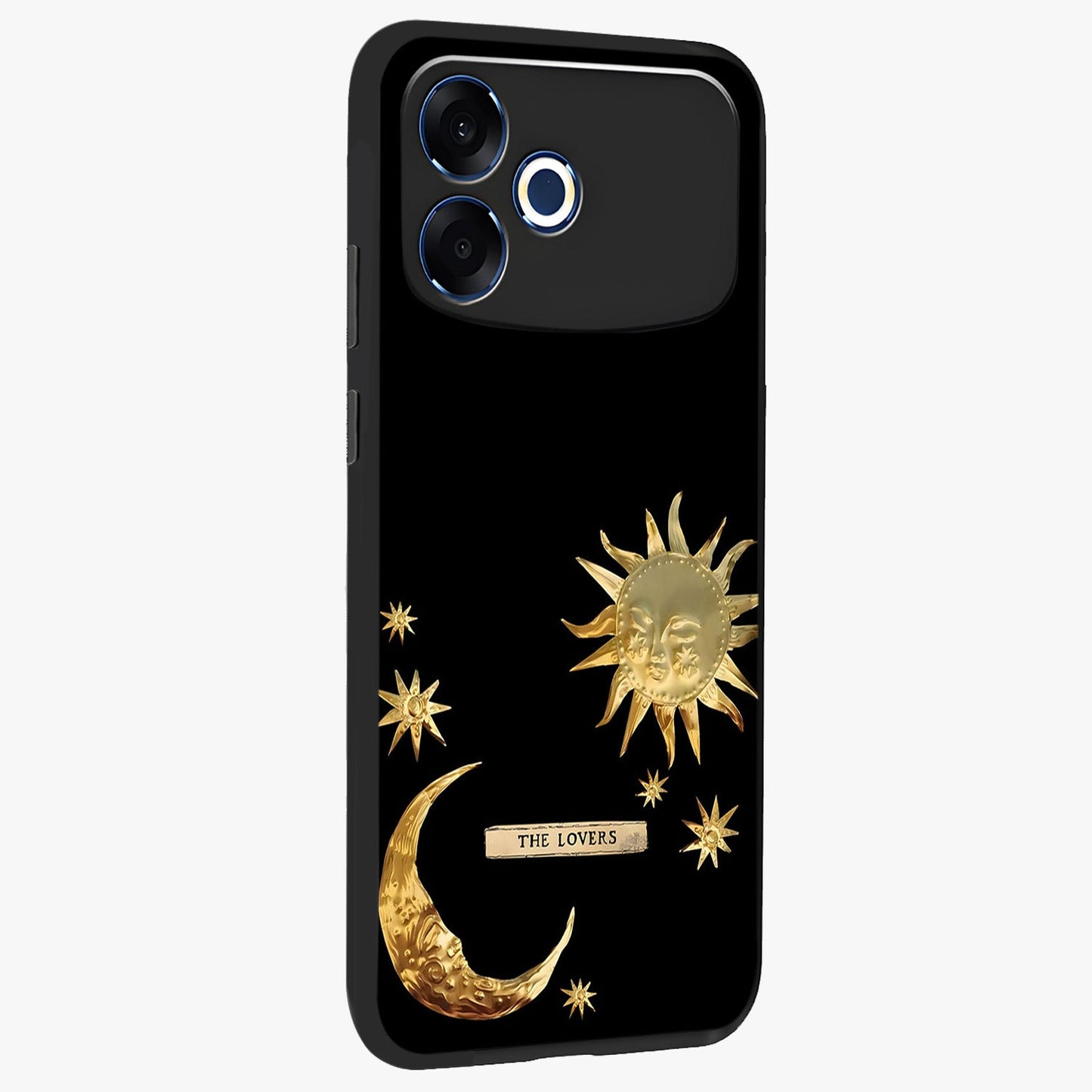 Gold Sun Blush Glass Case upright view showcasing glowing sun artwork with elegant celestial theme.