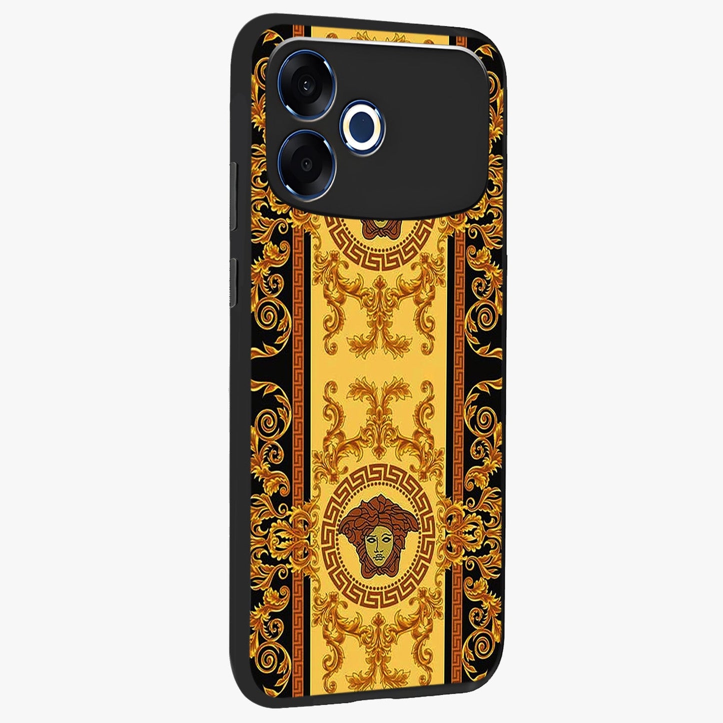 Golden Lotus Glow Glass Case upright view showcasing luminous lotus artwork with peaceful divine theme.