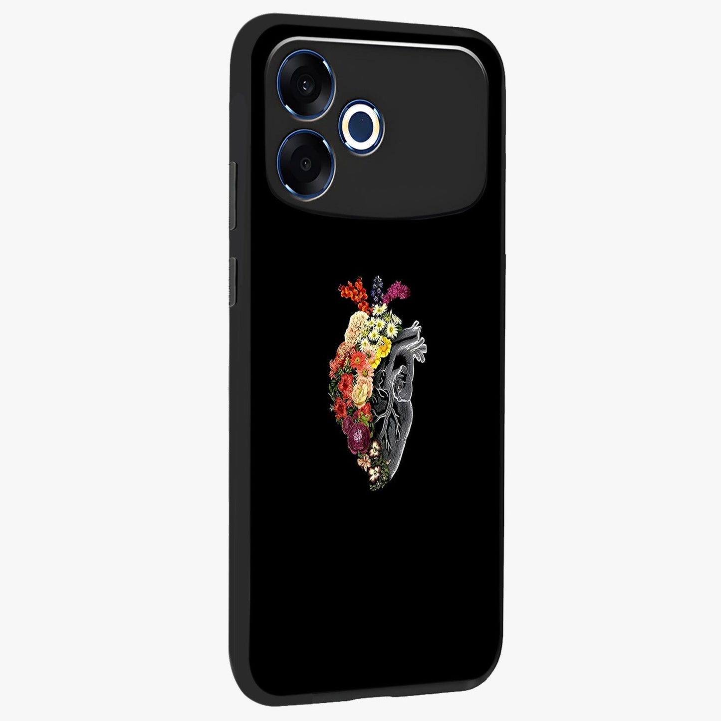 Heart With Flowers Glass Case upright view showcasing decorative heart and floral artwork with sweet romantic theme.