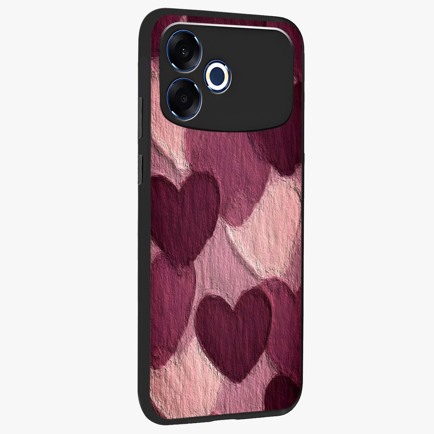 Layered Paper Hearts Glass Case upright view showcasing decorative layered heart artwork with sweet love theme.