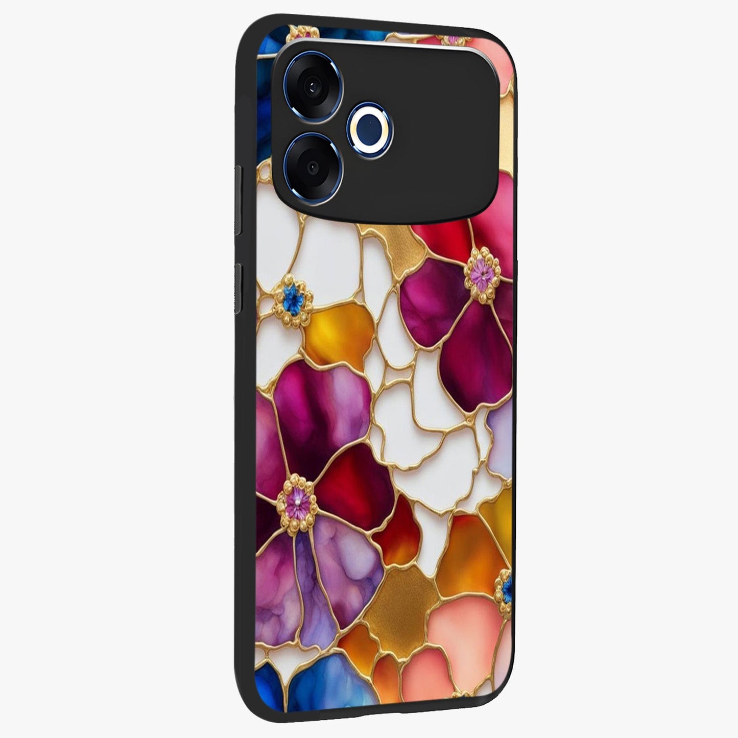 Marble Flower Pattern Glass Case upright view showcasing decorative marble flower artwork with refined style.