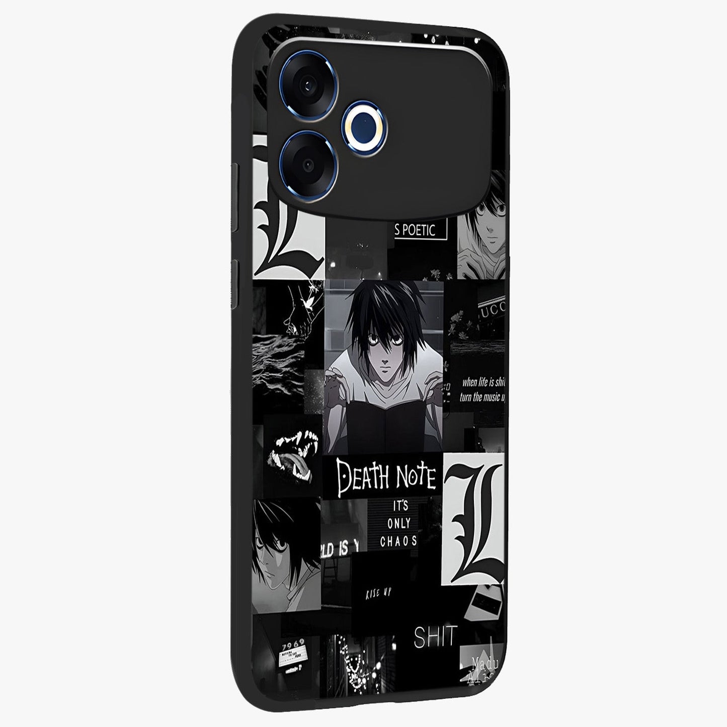 Midnight Chaos Mind Glass Case upright view showcasing expressive abstract artwork with bold dark theme.