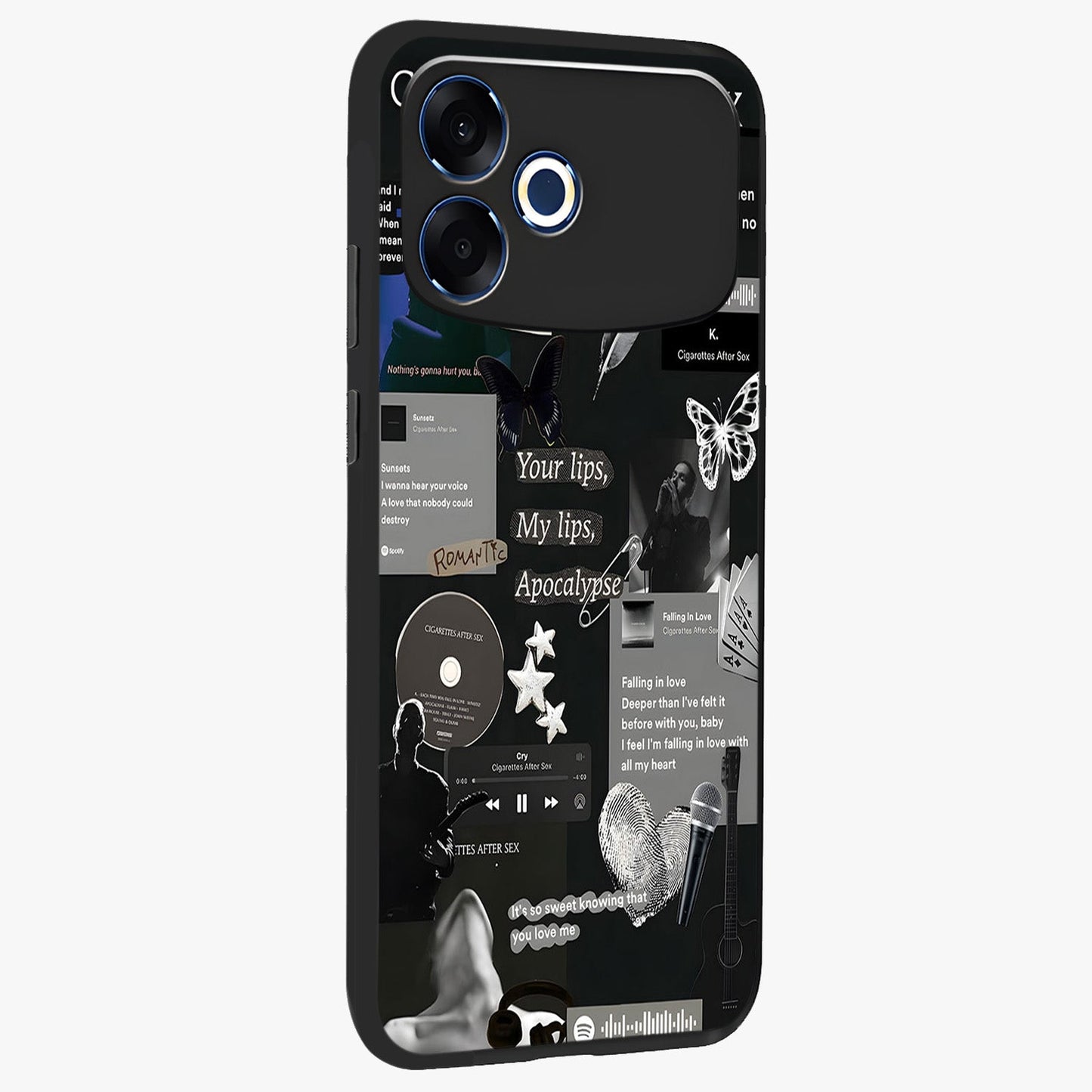 Midnight Love Echo Glass Case upright view showcasing expressive romantic artwork with dreamy midnight theme.