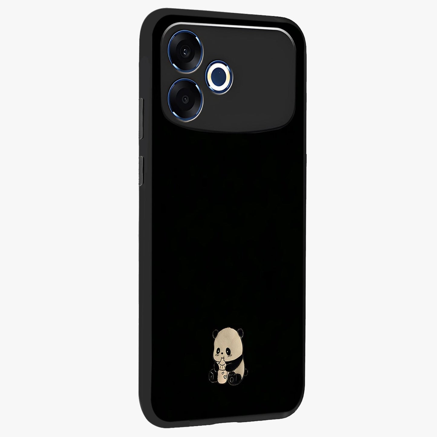 Midnight Panda Love Glass Case upright view showcasing charming panda artwork with playful romantic theme.