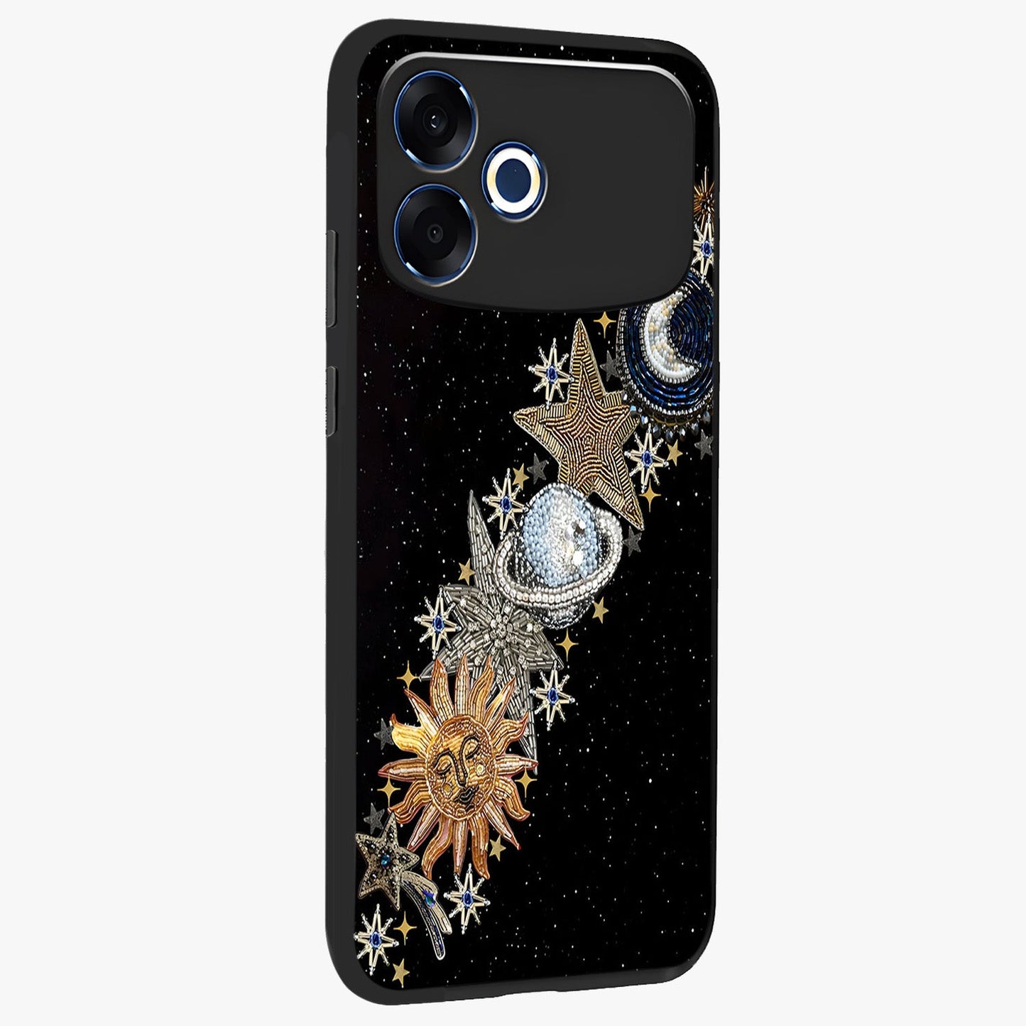 Pearls Universe Object Glass Case upright view showcasing decorative pearl themed artwork with cosmic elegance.
