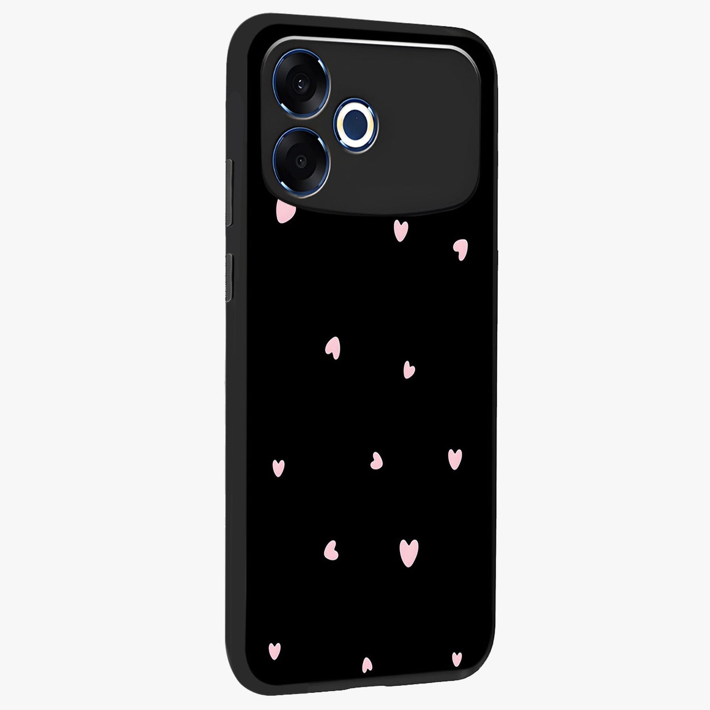 Pink Love Drops Glass Case upright view showcasing charming heart drop artwork with romantic playful theme.