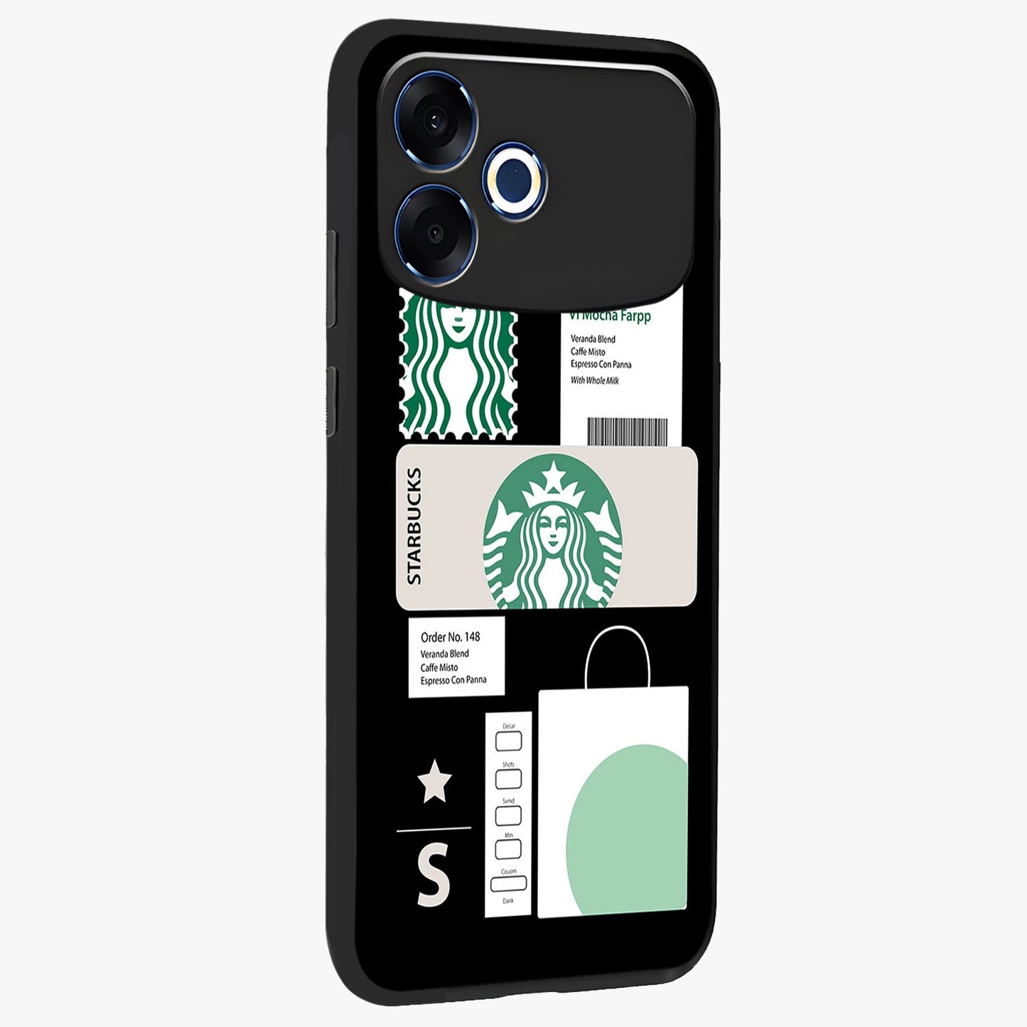Starbucks Mocha Glass Case upright view showcasing trendy coffee inspired artwork with modern lifestyle theme.