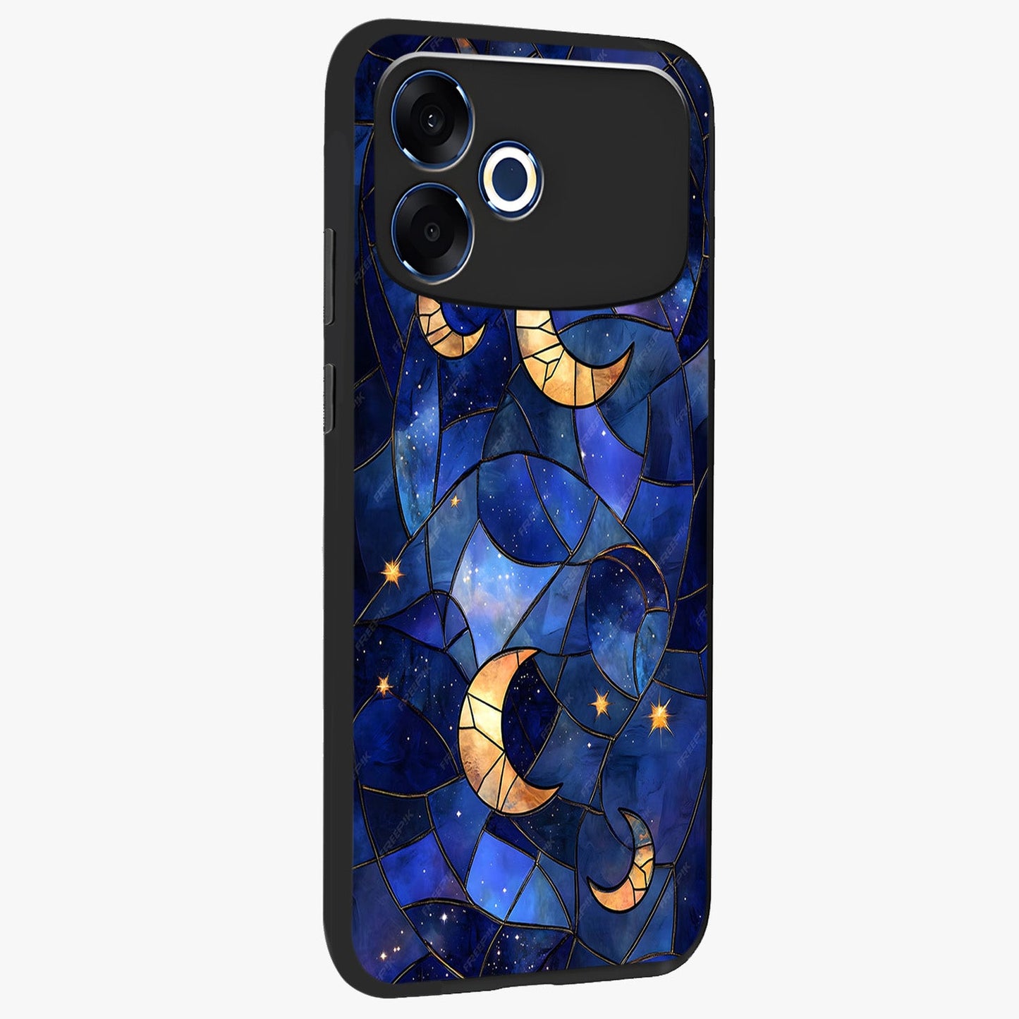 Starlit Sky Tapestry Glass Case upright view showcasing elegant starry sky artwork with cosmic decorative theme.
