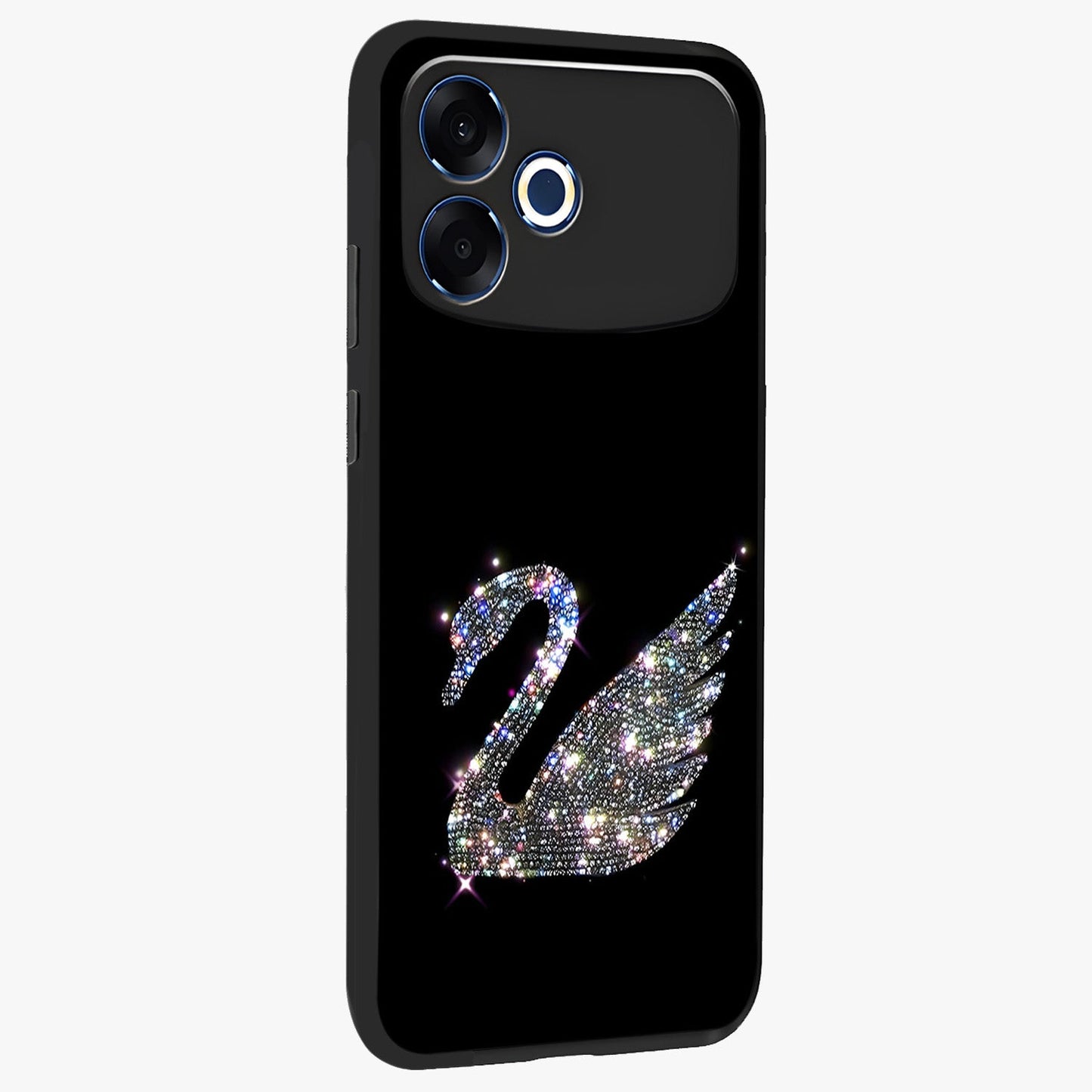 Starlit Swan Grace Glass Case upright view showcasing beautiful swan artwork with peaceful night themed design.