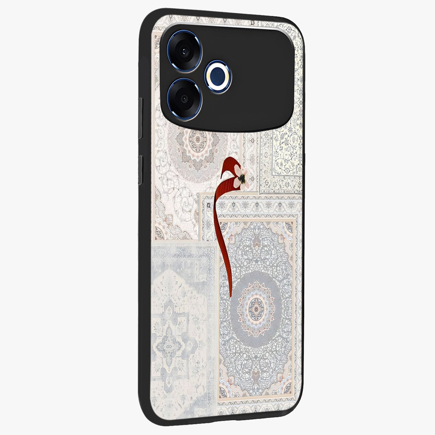 White Aesthetic Bow Glass Case upright view showcasing delicate ribbon bow artwork with cute minimalist theme.
