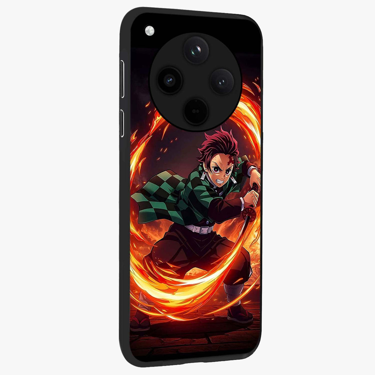 Blazing Sword Resolve Glass Case upright view showcasing dramatic warrior inspired artwork with intense visual style.