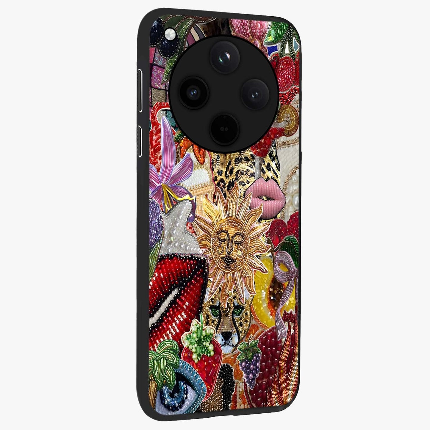 Beaded Fashion Jungle Glass Case upright view showcasing tropical jungle aesthetic with decorative bead elements.