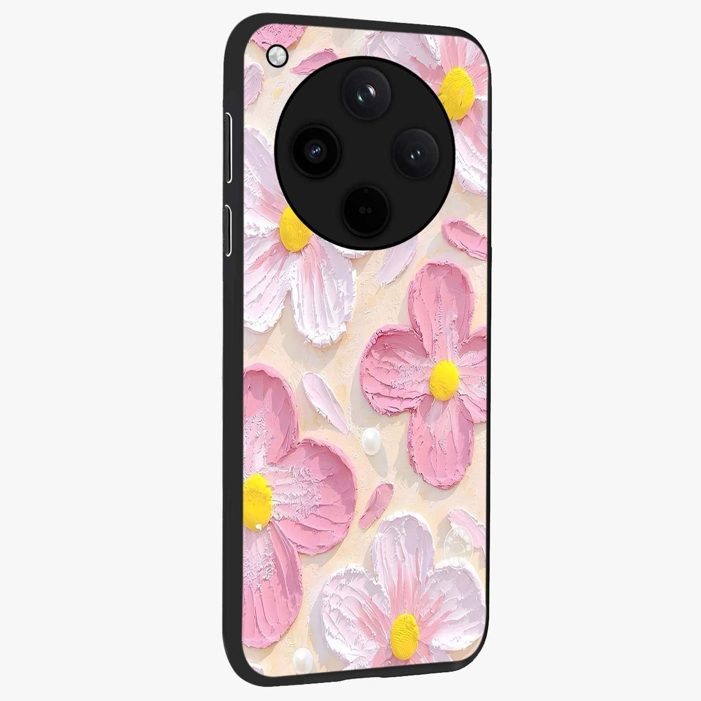 Blush Bloom Texture Glass Case upright view showcasing delicate blush floral texture with modern minimal style.