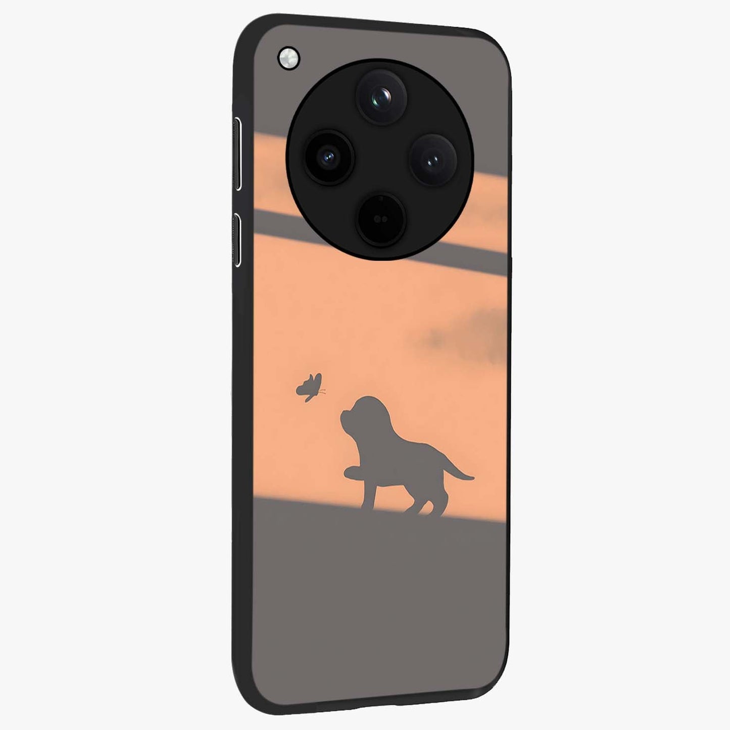 Puppy Shadow Art Glass Case upright view showcasing charming puppy artwork with creative silhouette theme.