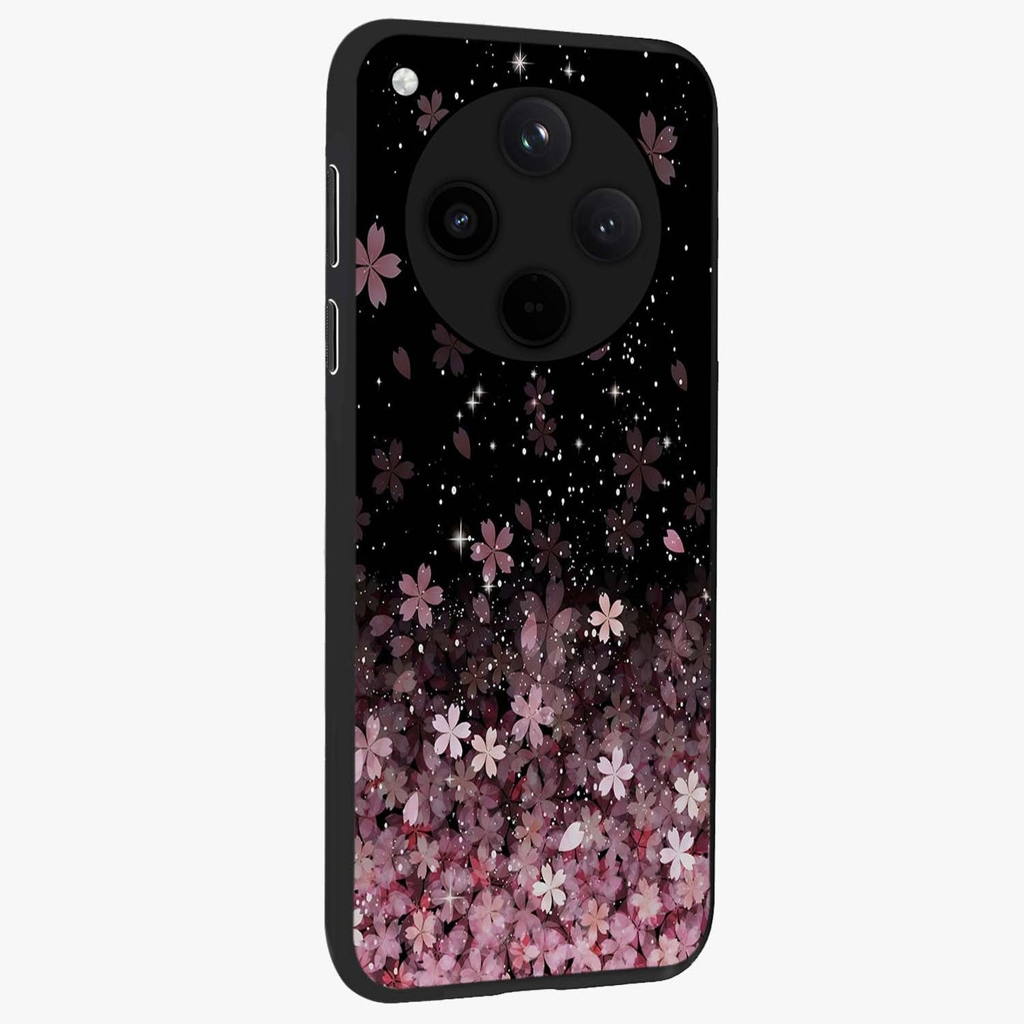 Small Starry Flowers Glass Case upright view showcasing charming floral artwork with dreamy starry theme.