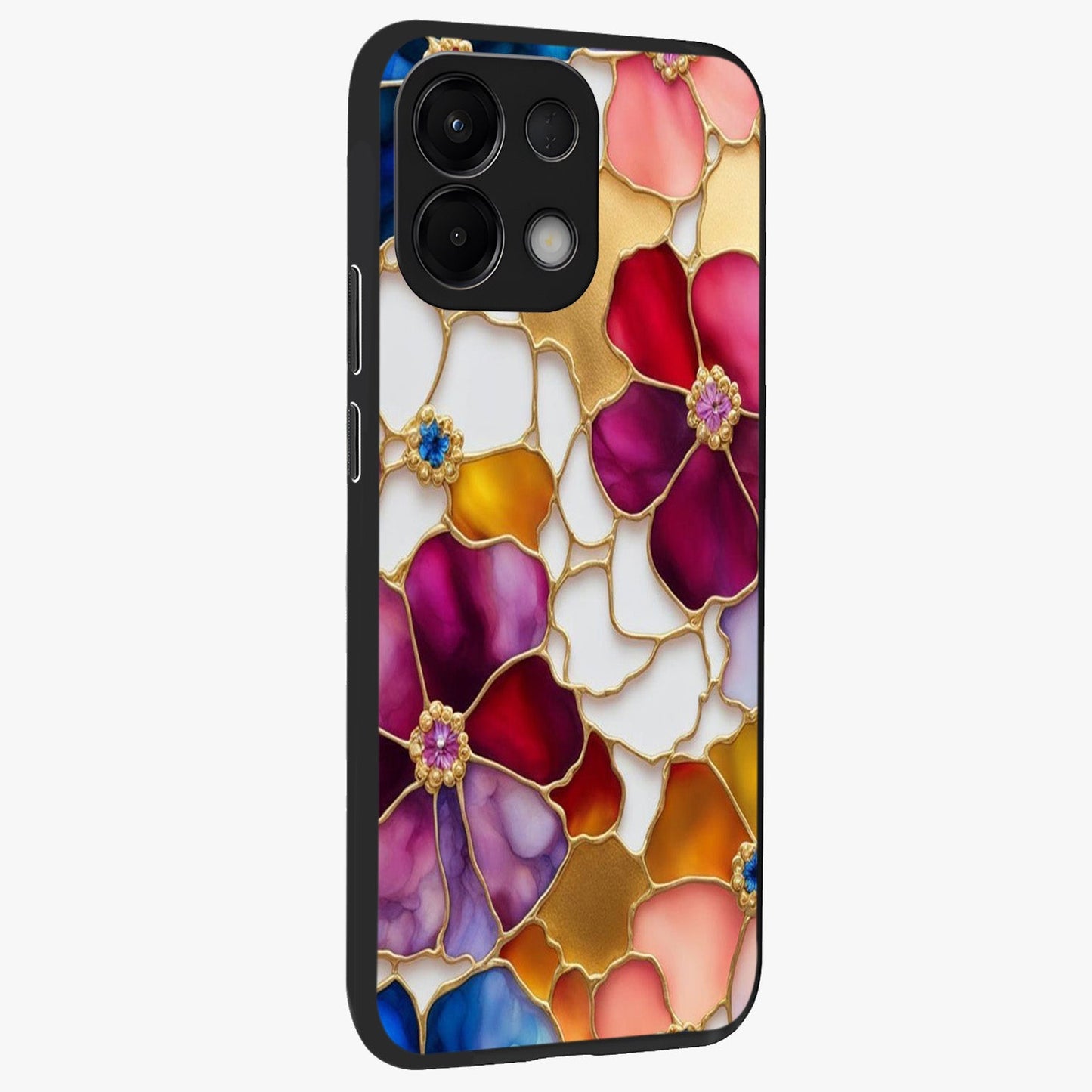 Marble Flower Pattern Glass Case upright view showcasing decorative marble flower artwork with refined style.