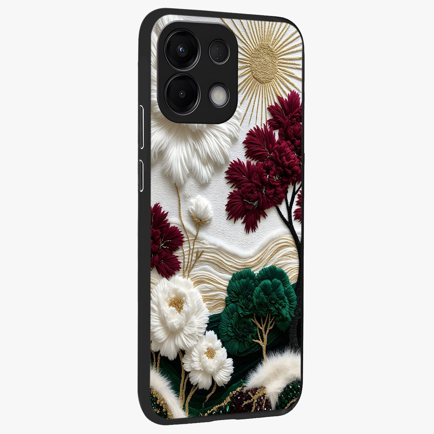 Radiant Bloom Elegance Glass Case upright view showcasing decorative flower artwork with refined botanical theme.