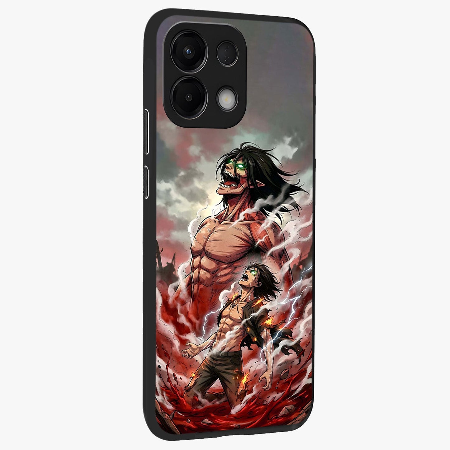 Titan Awakening Fury Glass Case upright view showcasing intense titan artwork with epic fantasy theme.