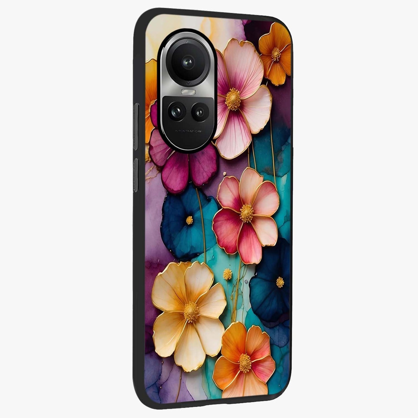 Artlyn Grace Flower Pattern Glass Case upright view showcasing graceful floral artwork with aesthetic botanical style.