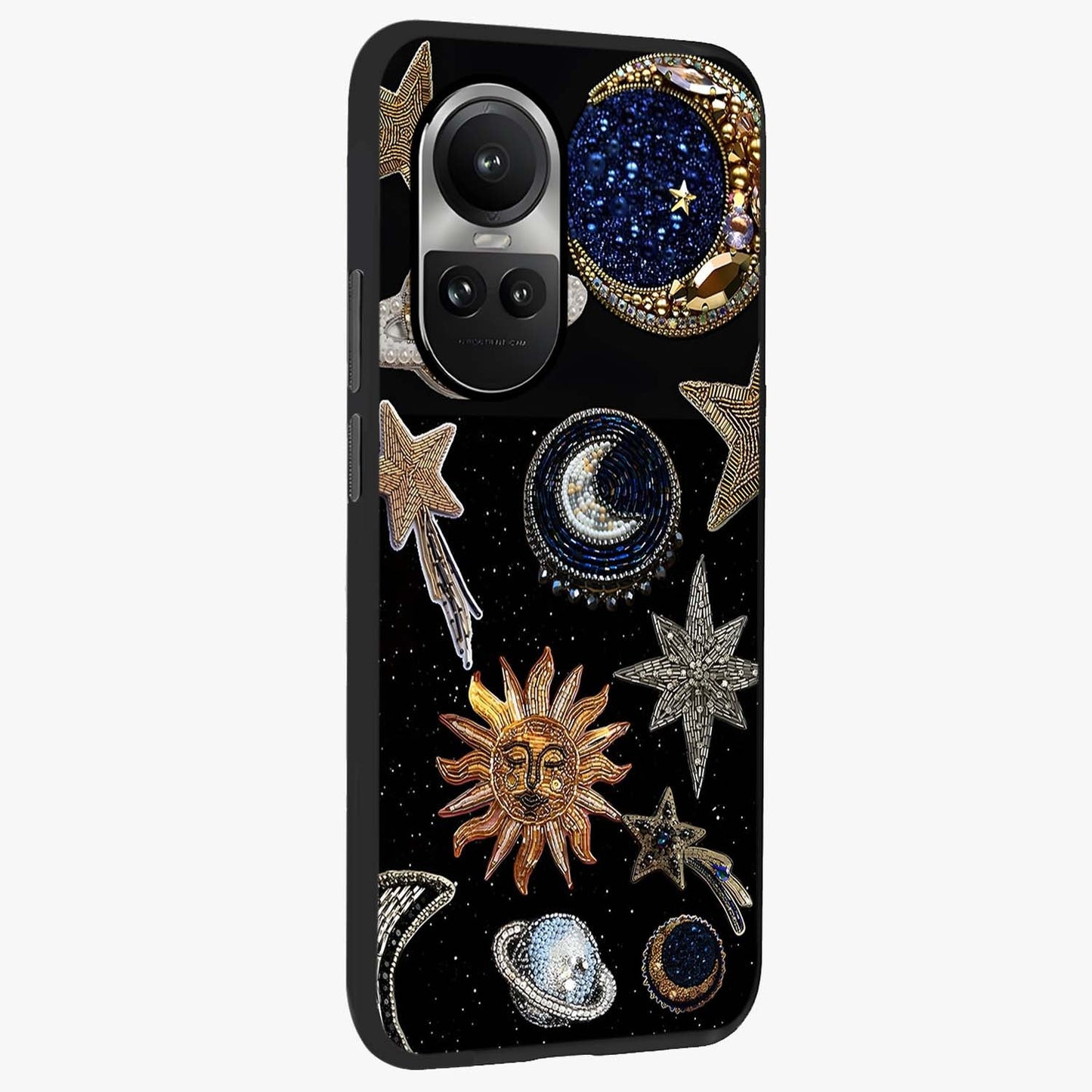 Celestial Gem Constellations Glass Case upright view showcasing cosmic constellation artwork with celestial aesthetic style.