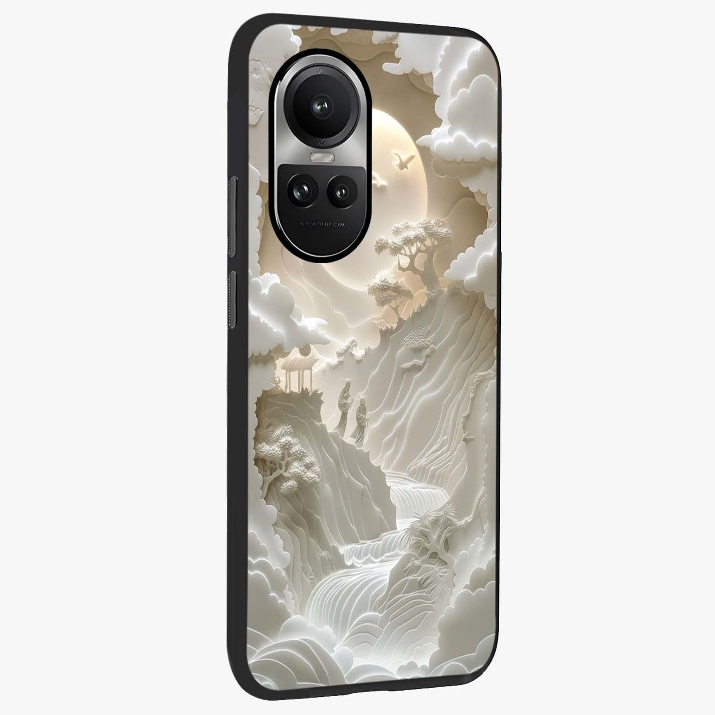 Celestial Origami Glass Case upright view showcasing creative origami artwork with modern celestial style.