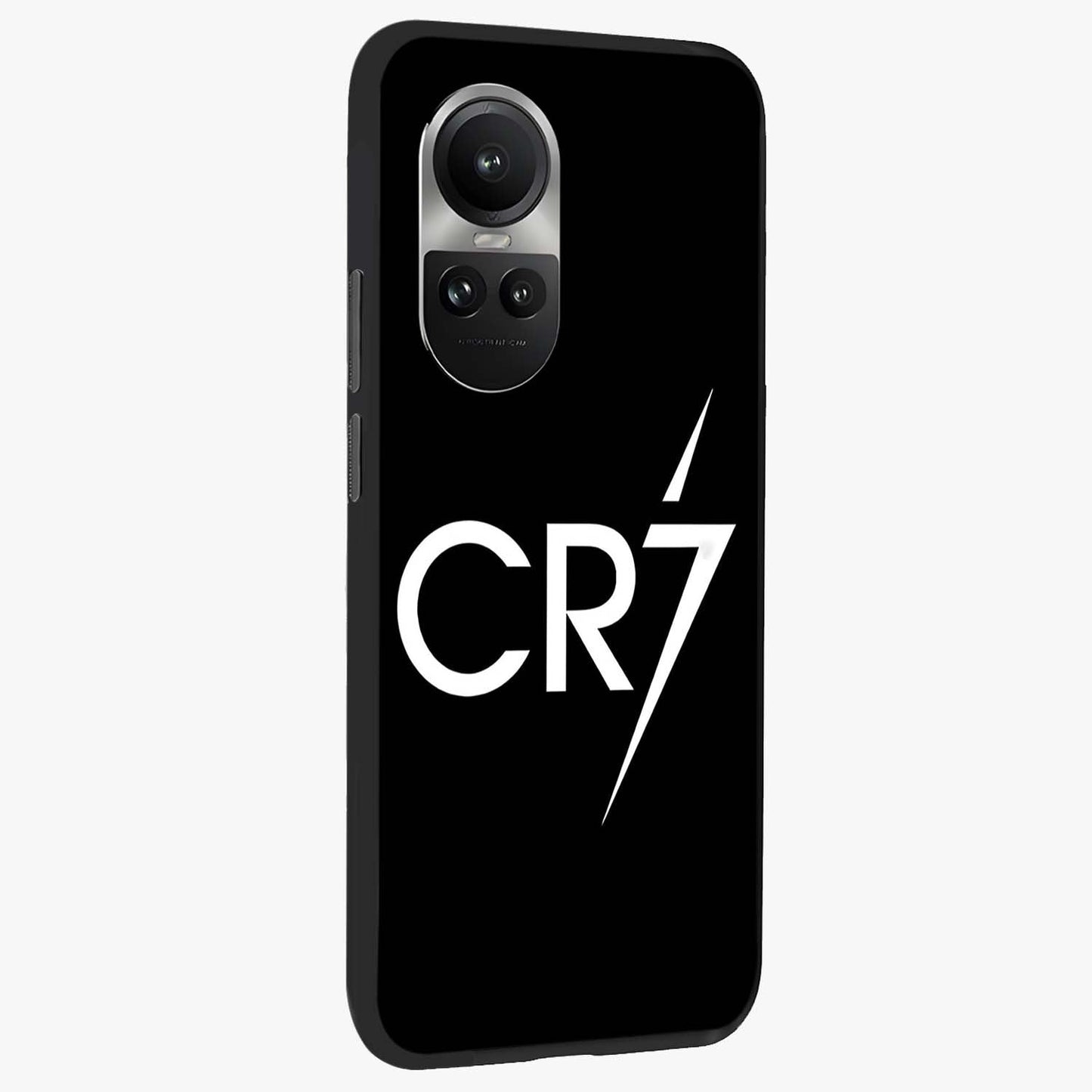 Cr7 Elite Strike Glass Case upright view showcasing energetic football inspired design with modern sports aesthetic.