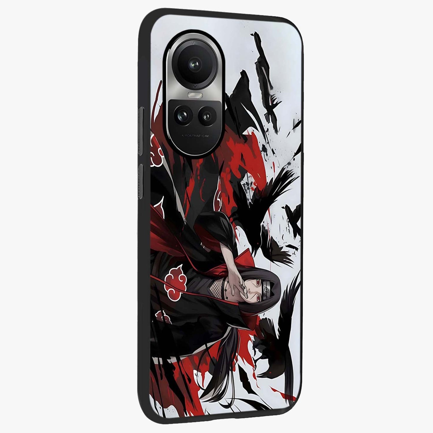 Crimson Crow Illusion Glass Case upright view showcasing striking crow illusion artwork with intense crimson theme.