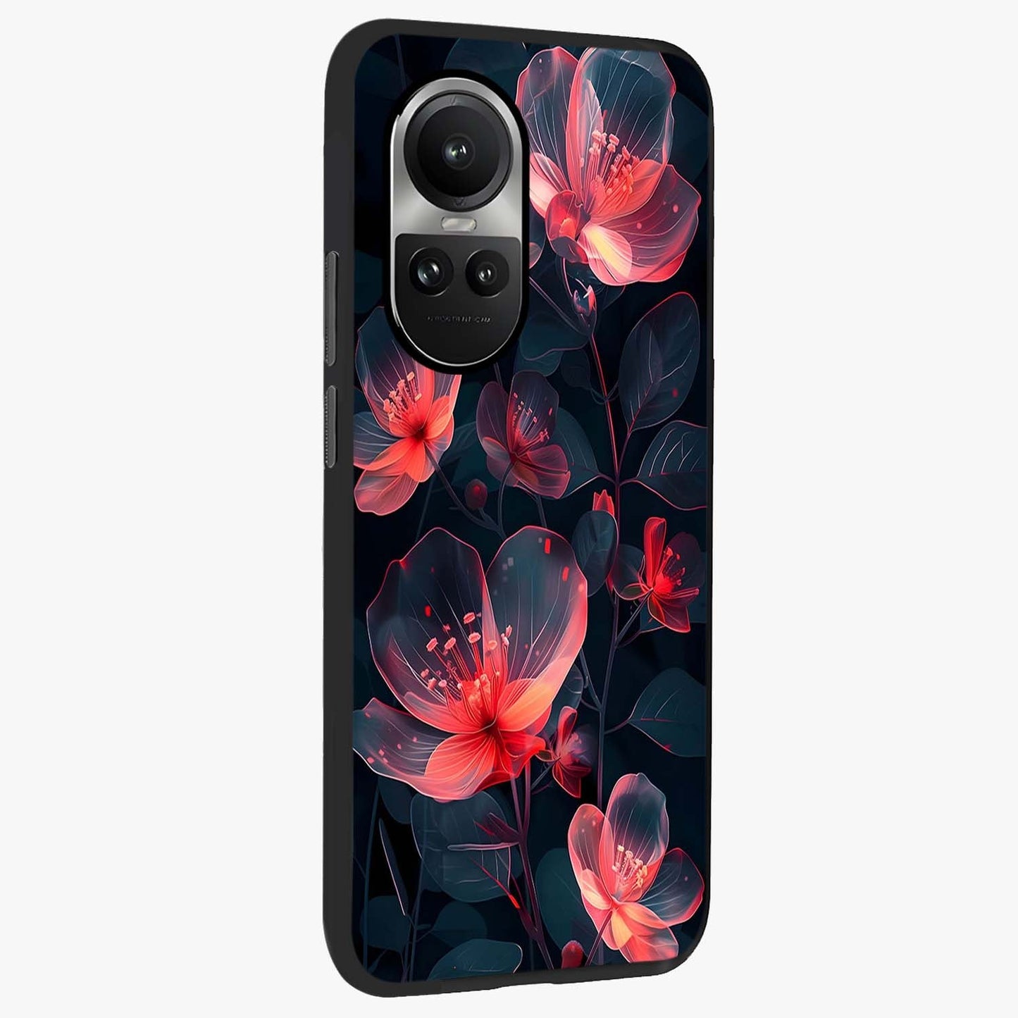 Dark Shade of Flower Glass Case upright view showcasing delicate flower artwork with rich dark floral theme.